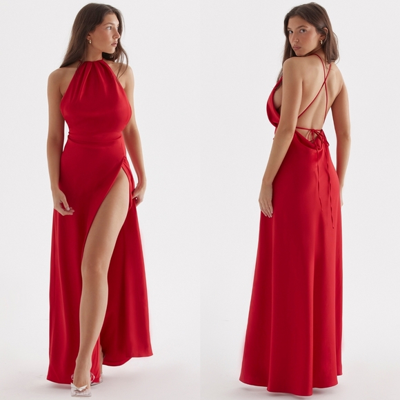 House Of CB 'Zanab' Red Rose Thigh Slit Maxi Dress - Picture 2 of 2